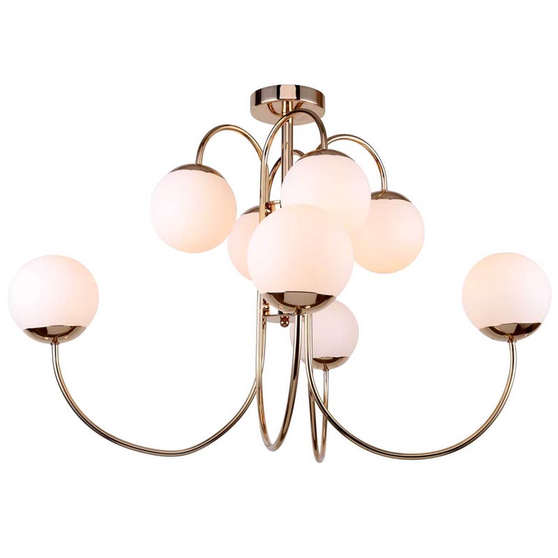 Люстра Gooseneck Pelle Chandelier 8 lamp Белое матовое стекло Глянцевое золото Люстра Gooseneck Pelle Chandelier 8 lamp Белое матовое стекло Глянцевое золото в Волгограде | Loft Concept