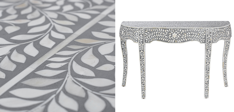 Консоль серый орнамент отделка кость BONE INLAY CONSOL TABLE Консоль серый орнамент отделка кость BONE INLAY CONSOL TABLE - Loft-Concept в Волгограде