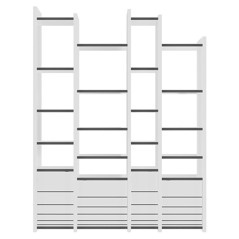 Стеллаж прямой ассиметричный с полками и 4-мя дверцами ARYA BOOKCASE WHITE Белый Серый Стеллаж прямой ассиметричный с полками и 4-мя дверцами ARYA BOOKCASE WHITE Белый Серый в Волгограде | Loft Concept