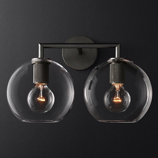 Бра RH Utilitaire Globe Shade Double Sconce Black Прозрачное Стекло Темная бронза Бра RH Utilitaire Globe Shade Double Sconce Black Прозрачное Стекло Темная бронза в Волгограде | Loft Concept
