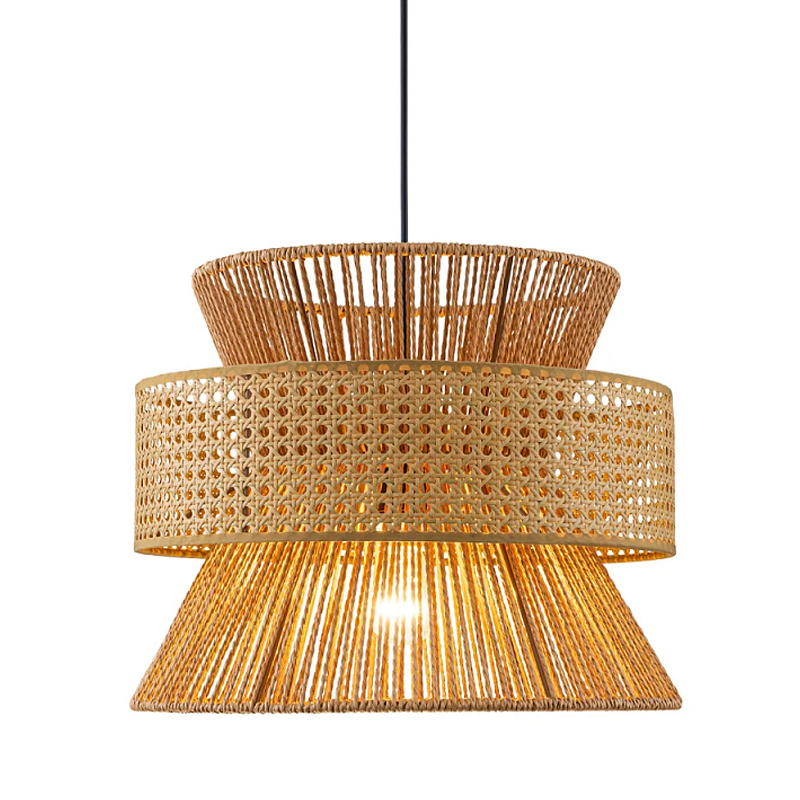 Подвесной светильник с абажуром из натуральных материалов Light Inside the Cell Бежевый Черный в Волгограде | Loft Concept 