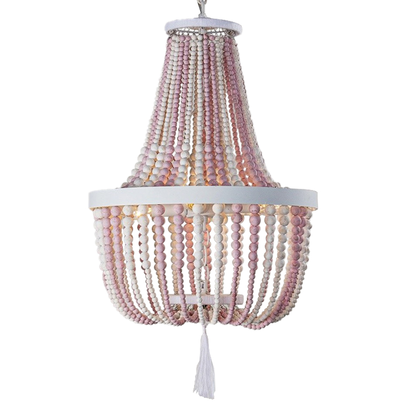 Люстра каплевидной формы украшенная круглыми бусинами розовая Wooden Pink Chandelier Белый Розовый Люстра каплевидной формы украшенная круглыми бусинами розовая Wooden Pink Chandelier Белый Розовый в Волгограде | Loft Concept