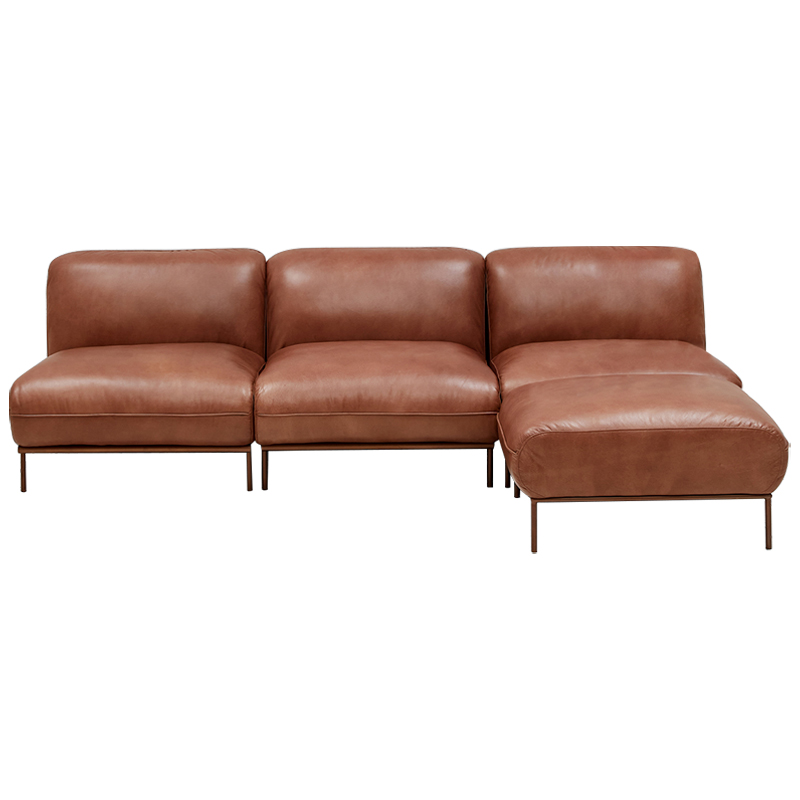 Угловой кожаный диван Macaire Leather Sofa Коричневый Угловой кожаный диван Macaire Leather Sofa Коричневый в Волгограде | Loft Concept