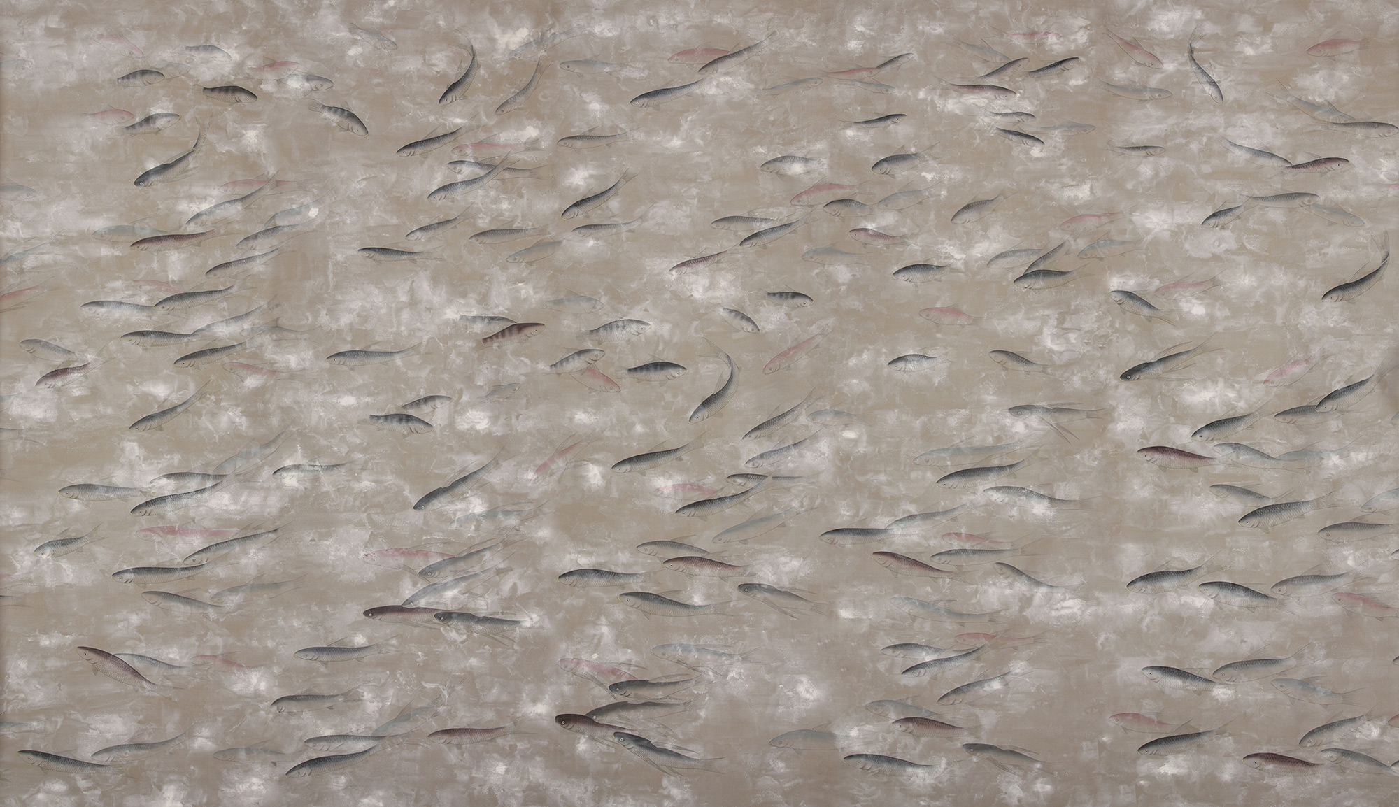 Обои ручная роспись Fishes Blue Pearl on Lead Grey dyed silk with antiquing Обои ручная роспись Fishes Blue Pearl on Lead Grey dyed silk with antiquing - постер Loft-Concept в Волгограде