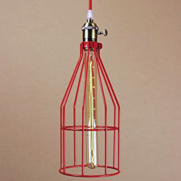 Подвесной светильник Wire Cage Pendant Twix Red Красный Подвесной светильник Wire Cage Pendant Twix Red Красный в Волгограде | Loft Concept