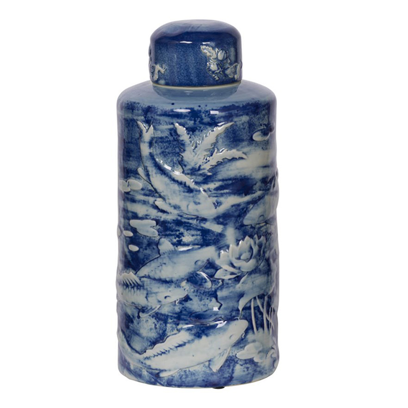Ваза с крышкой Blue & White Fish Ornament Белый Синий Ваза с крышкой Blue & White Fish Ornament Белый Синий в Волгограде | Loft Concept
