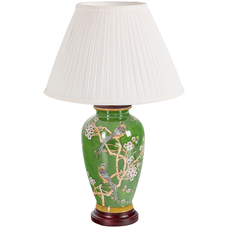 Настольная лампа с абажуром Birds Green Chinoiserie Lampshade Зеленый Белый Коричневый Настольная лампа с абажуром Birds Green Chinoiserie Lampshade Зеленый Белый Коричневый в Волгограде | Loft Concept