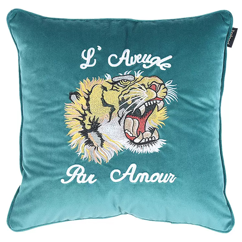 Декоративная подушка Стиль Gucci Tiger Turquoise Cushion Бирюзовый Желтый Белый Черный Декоративная подушка Стиль Gucci Tiger Turquoise Cushion Бирюзовый Желтый Белый Черный в Волгограде | Loft Concept