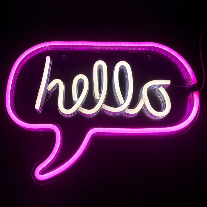 Неоновая настенная лампа Hello Neon Wall Lamp Розовый Белый Неоновая настенная лампа Hello Neon Wall Lamp Розовый Белый в Волгограде | Loft Concept