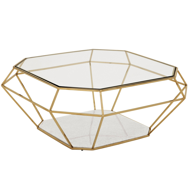 Кофейный стол Eichholtz Coffee Table Asscher Золотой Прозрачный Белый Мрамор Bianco Кофейный стол Eichholtz Coffee Table Asscher Золотой Прозрачный Белый Мрамор Bianco в Волгограде | Loft Concept