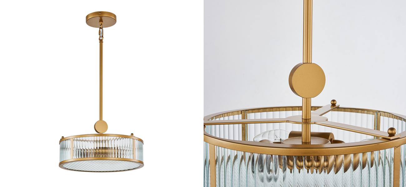 Люстра с плафоном из рельефного стекла BEAM OF LIGHT 3 лампы - фото