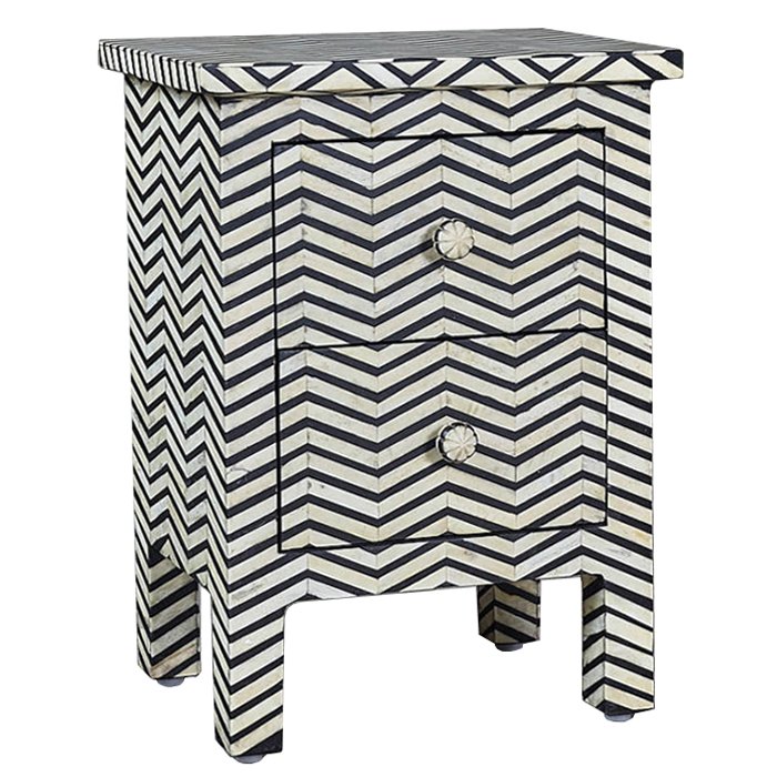 Комод инкрустация костью Inlaid Bone Chevron Mini Белый Черный в Волгограде | Loft Concept 