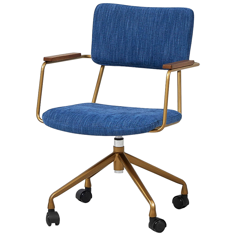 Кресло на колесах Ryan Loft Chair Blue Синий Коричневый Золотой Кресло на колесах Ryan Loft Chair Blue Синий Коричневый Золотой в Волгограде | Loft Concept
