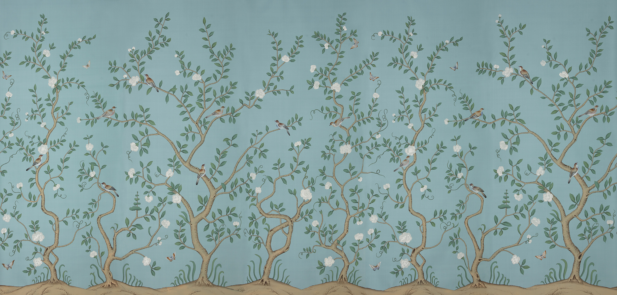 Обои ручная роспись Gustavian Garden Special Colourway on Duck Egg dyed silk Обои ручная роспись Gustavian Garden Special Colourway on Duck Egg dyed silk - постер Loft-Concept в Волгограде