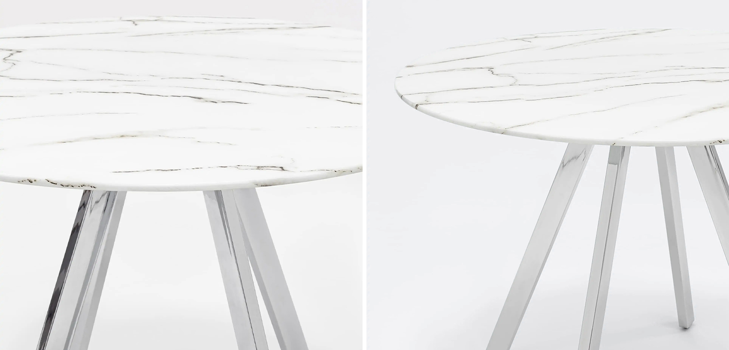 Стол обеденный Iving круглый столешница мрамор ножка хром - фото №1