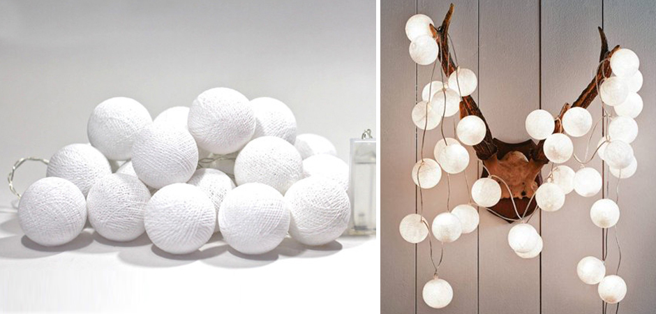 Гирлянда хлопковые фонарики Сotton Ball White - Loft-Concept в Волгограде