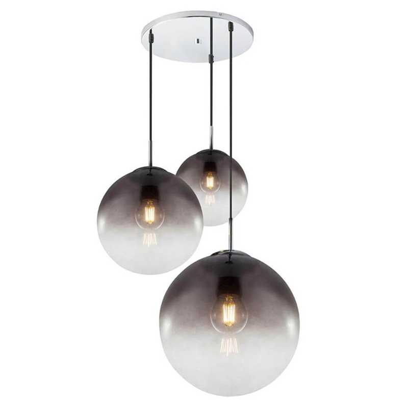 Люстра Ball Sunrise Pendant lamp smok 3 плафона Стекло Смок Хром в Волгограде | Loft Concept 