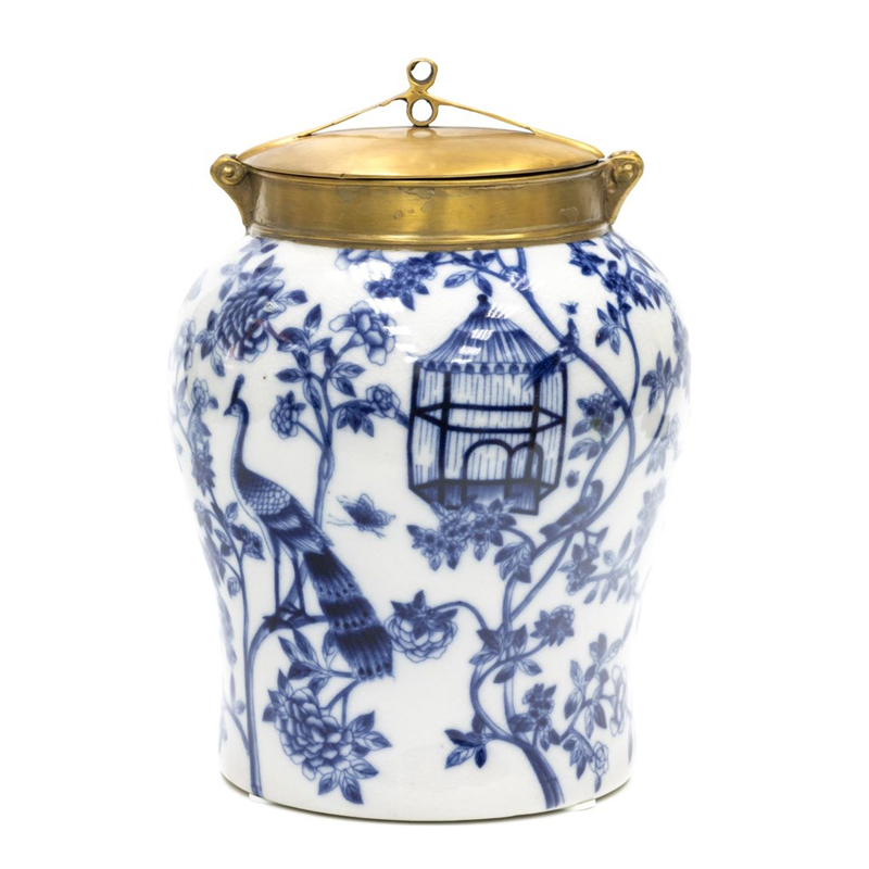 Ваза Blue and Bronze Cover Vase small Белый Синий Бронза Ваза Blue and Bronze Cover Vase small Белый Синий Бронза в Волгограде | Loft Concept