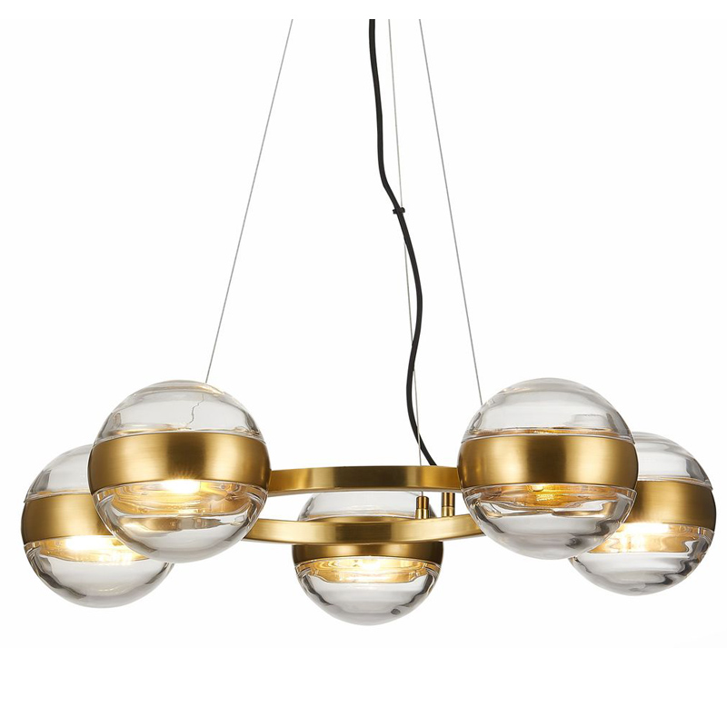 Люстра Leandra Chandelier 5 Balls Латунь Прозрачное Стекло Люстра Leandra Chandelier 5 Balls Латунь Прозрачное Стекло в Волгограде | Loft Concept