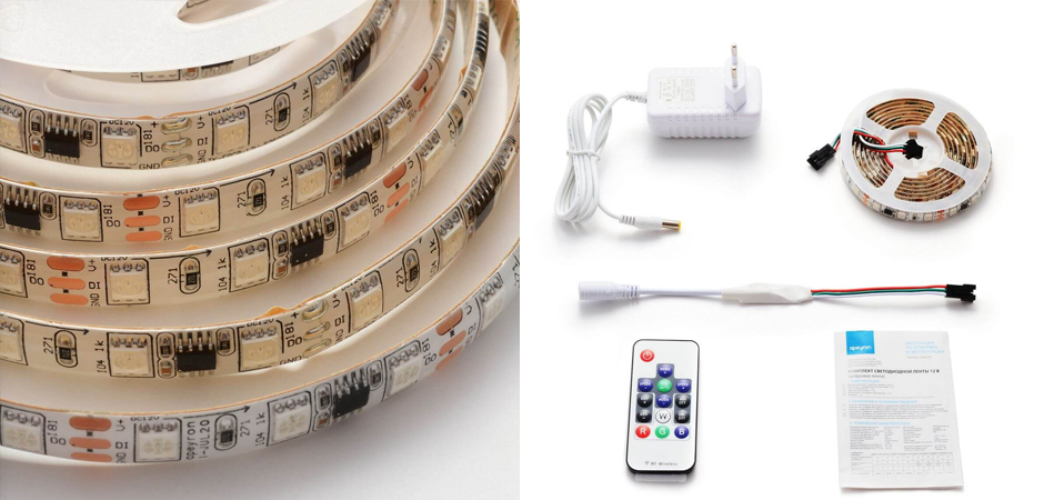 Комплект светодиодной влагозащищенной ленты 14,4W/m 60Led/m 5050SMD разноцветный 2M Комплект светодиодной влагозащищенной ленты 14,4W/m 60Led/m 5050SMD разноцветный 2M - Loft-Concept в Волгограде