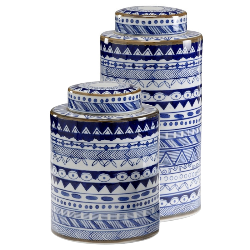 Вазы с крышками Oriental Blue Ornament Vases Синий Белый Вазы с крышками Oriental Blue Ornament Vases Синий Белый в Волгограде | Loft Concept