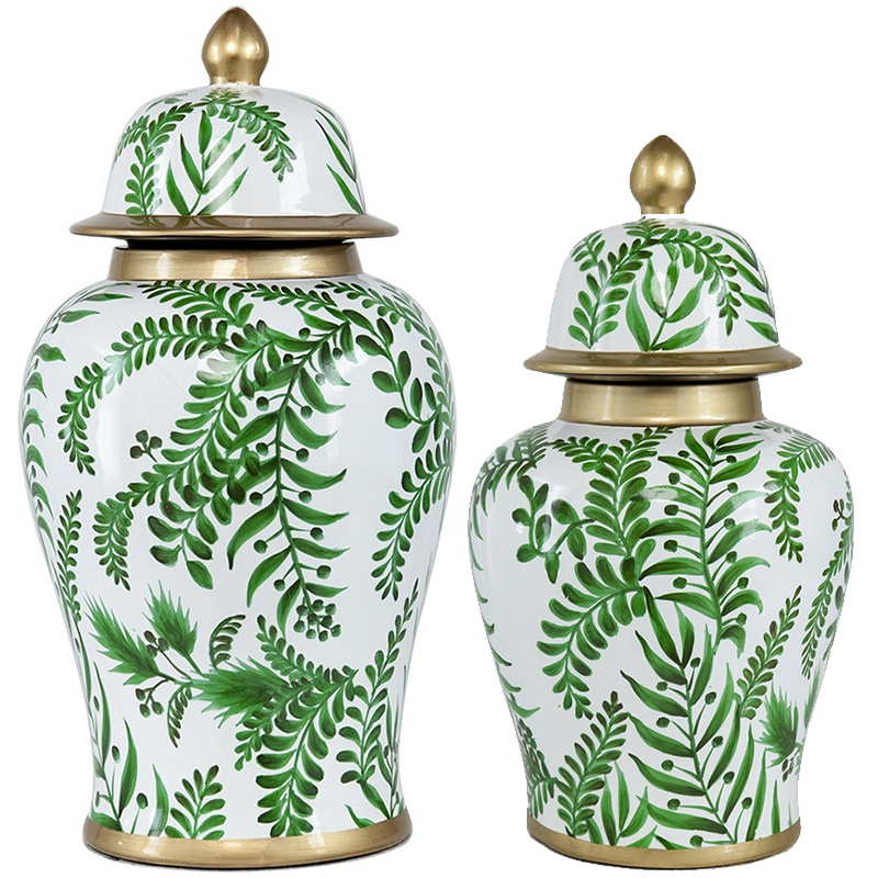 Ваза с крышкой Green Plant Vase Белый Зеленый Золотой Ваза с крышкой Green Plant Vase Белый Зеленый Золотой в Волгограде | Loft Concept