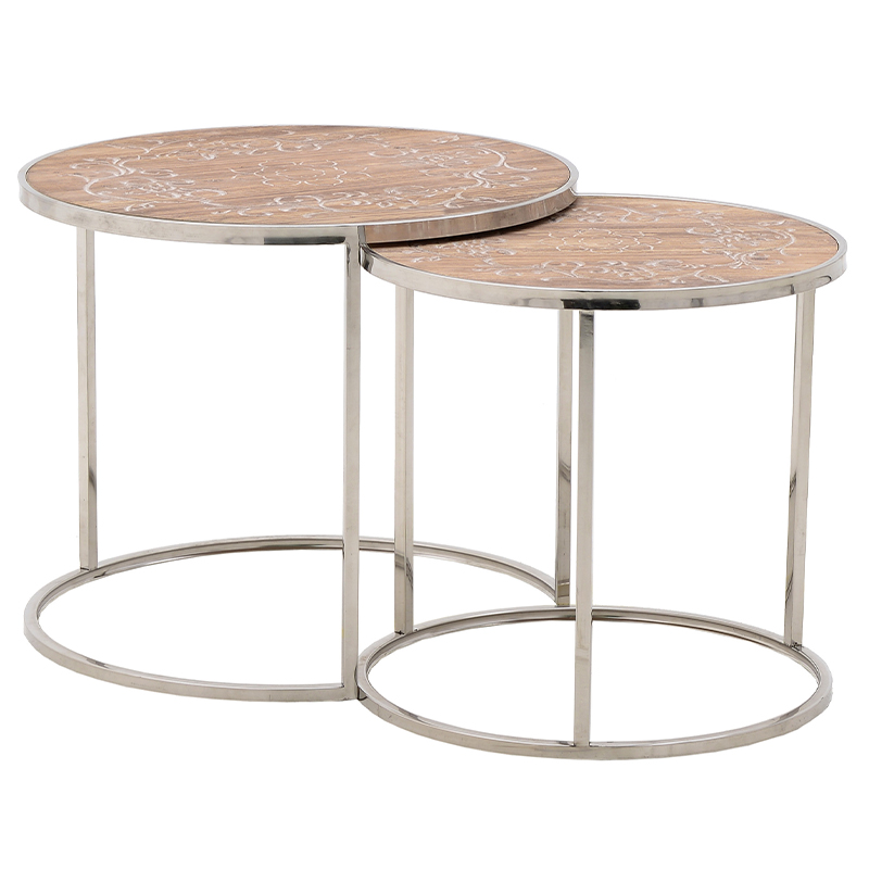 Комплект приставных столиков Malia Round Side Tables Древесина Серебряный Комплект приставных столиков Malia Round Side Tables Древесина Серебряный в Волгограде | Loft Concept