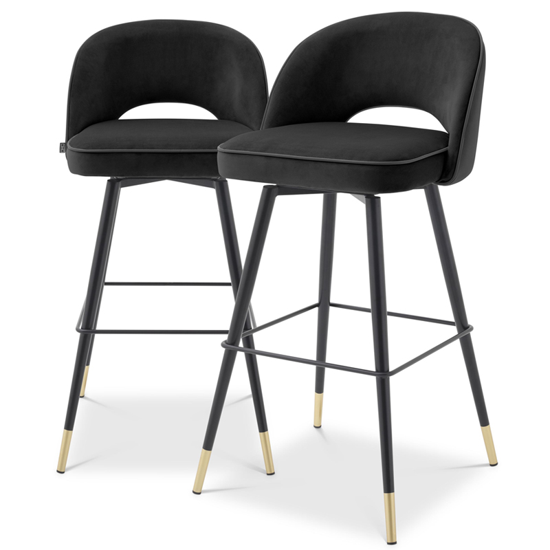 Комплект барных стульев Eichholtz Bar Stool Cliff set of 2 black Черный Латунь Комплект барных стульев Eichholtz Bar Stool Cliff set of 2 black Черный Латунь в Волгограде | Loft Concept