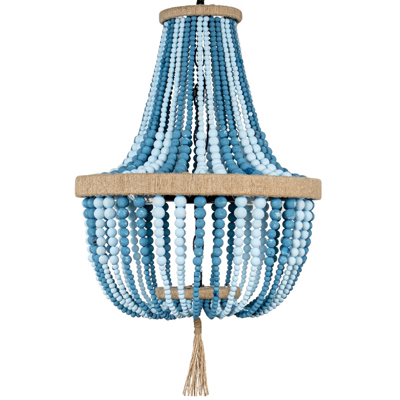 Люстра каплевидной формы украшенная круглыми бусинами Wooden Chandelier Blue Песочный Голубой Люстра каплевидной формы украшенная круглыми бусинами Wooden Chandelier Blue Песочный Голубой в Волгограде | Loft Concept