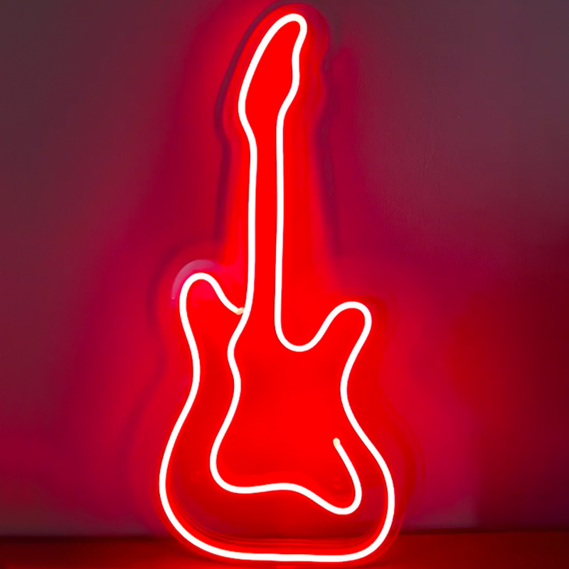 Неоновая настенная лампа Guitar Neon Wall Lamp Красный Прозрачный Неоновая настенная лампа Guitar Neon Wall Lamp Красный Прозрачный в Волгограде | Loft Concept
