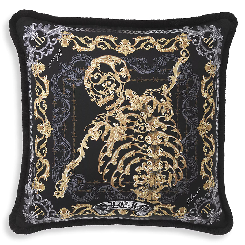 Подушка Philipp Plein Cushion Silk Skeleton 70 x 70 cm Черный Золотой Серый Подушка Philipp Plein Cushion Silk Skeleton 70 x 70 cm Черный Золотой Серый в Волгограде | Loft Concept