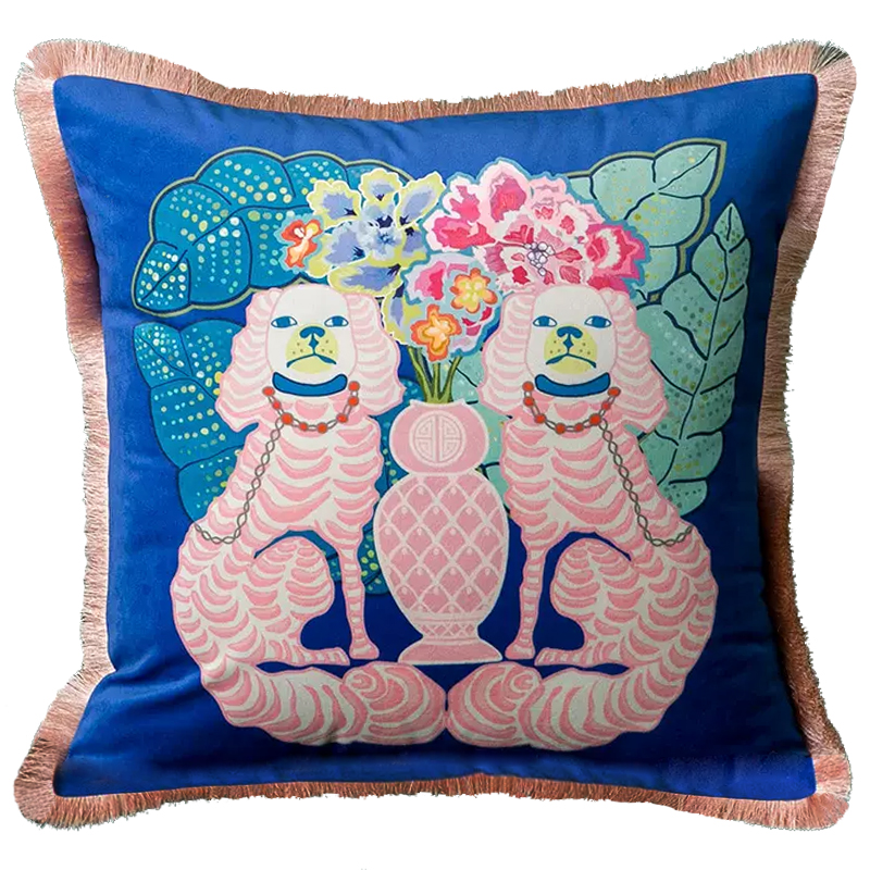 Декоративная подушка Two Pink Dogs on Blue Cushion Синий Розовый Мульти Декоративная подушка Two Pink Dogs on Blue Cushion Синий Розовый Мульти в Волгограде | Loft Concept