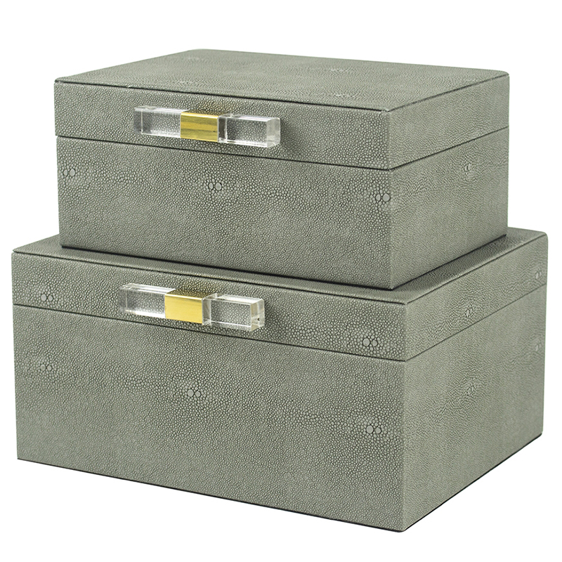 Комплект шкатулок Stingray Skin Gray Boxes Бежево-серый Глянцевое золото Прозрачный Комплект шкатулок Stingray Skin Gray Boxes Бежево-серый Глянцевое золото Прозрачный в Волгограде | Loft Concept