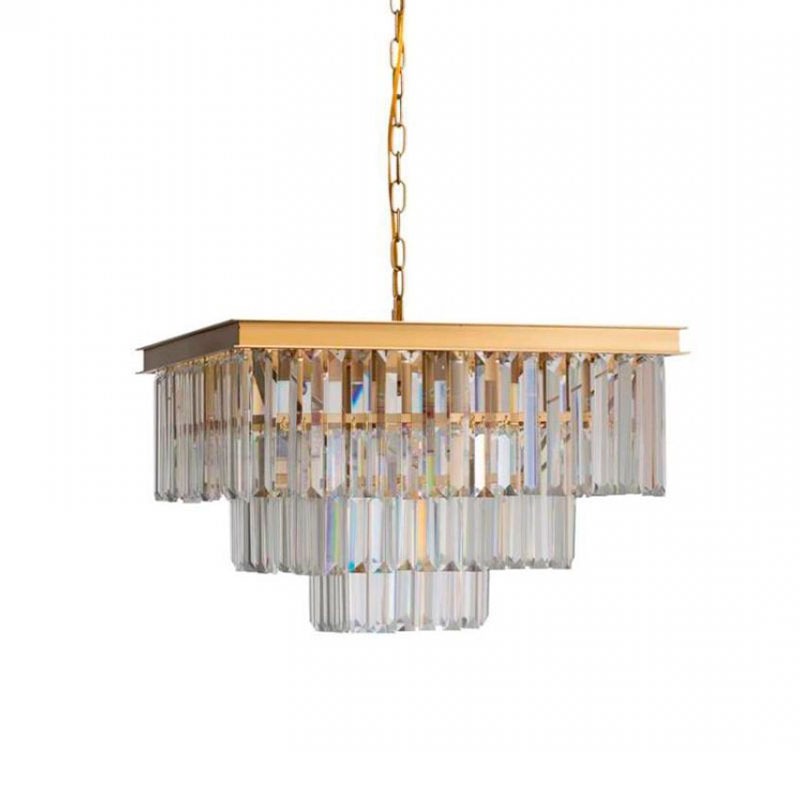 Квадратная Люстра RH 1920s Odeon GOLD iron Three Layers Прозрачное Стекло 50х50 Золотой Прозрачное Стекло Квадратная Люстра RH 1920s Odeon GOLD iron Three Layers Прозрачное Стекло 50х50 Золотой Прозрачное Стекло в Волгограде | Loft Concept