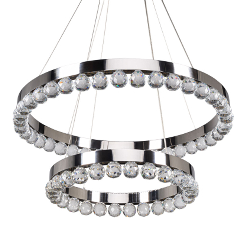 Люстра с двумя кольцами цвета хром и прозрачными хрустальными шарами по периметру Sacramento Transparent Balls Chandelier Хром Прозрачный в Волгограде | Loft Concept 