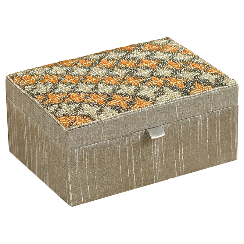 Шкатулка с вышивкой из бисера Sutara Beads Embroidery Box Серебряный Оранжевый Бежевый Шкатулка с вышивкой из бисера Sutara Beads Embroidery Box Серебряный Оранжевый Бежевый в Волгограде | Loft Concept