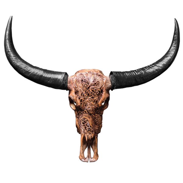 Череп буйвола Buffalo Skull Dragon резьба по кости Коричневый Череп буйвола Buffalo Skull Dragon резьба по кости Коричневый в Волгограде | Loft Concept