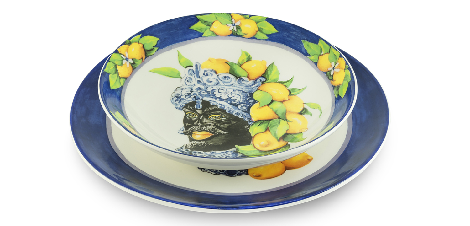 Тарелка Abhika PLATE MORO HEAD D 28,5 Blue - фото №1