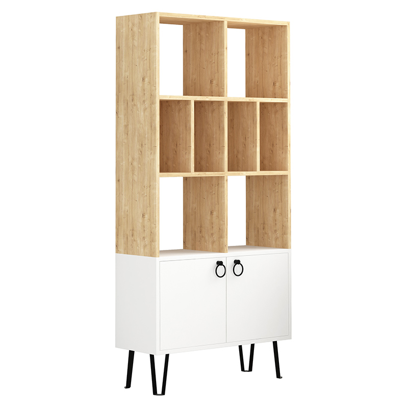 Стеллаж прямой цвета древесины с полками и 2-мя белыми дверцами BENE BOOKCASE OAK Древесина Белый Стеллаж прямой цвета древесины с полками и 2-мя белыми дверцами BENE BOOKCASE OAK Древесина Белый в Волгограде | Loft Concept