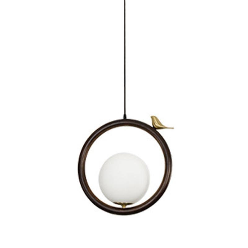 Светильник с птичкой Bird Wood Ring Hanging Lamp Латунь Белый Коричневый Светильник с птичкой Bird Wood Ring Hanging Lamp Латунь Белый Коричневый в Волгограде | Loft Concept