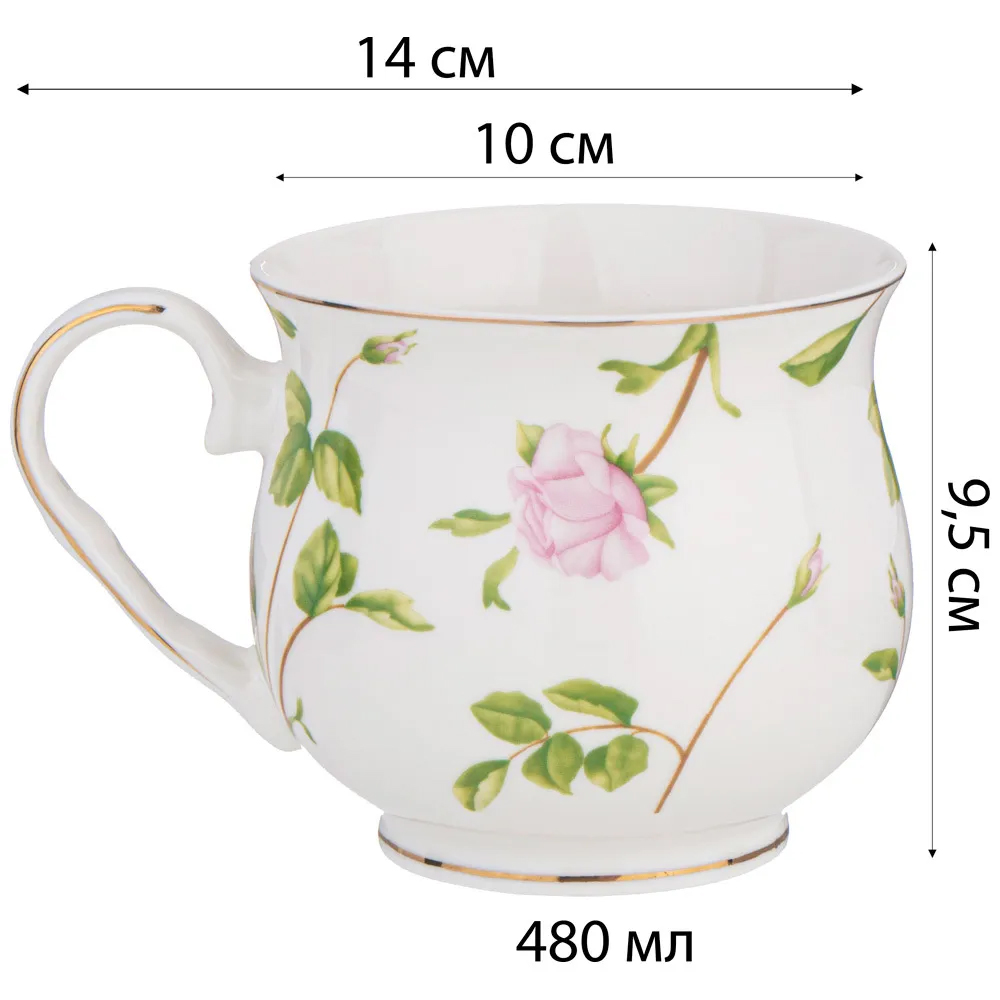 Кружка фарфоровая белая с цветочным принтом 480 мл Flower Porcelain Collection Кружка фарфоровая белая с цветочным принтом 480 мл Flower Porcelain Collection в Волгограде