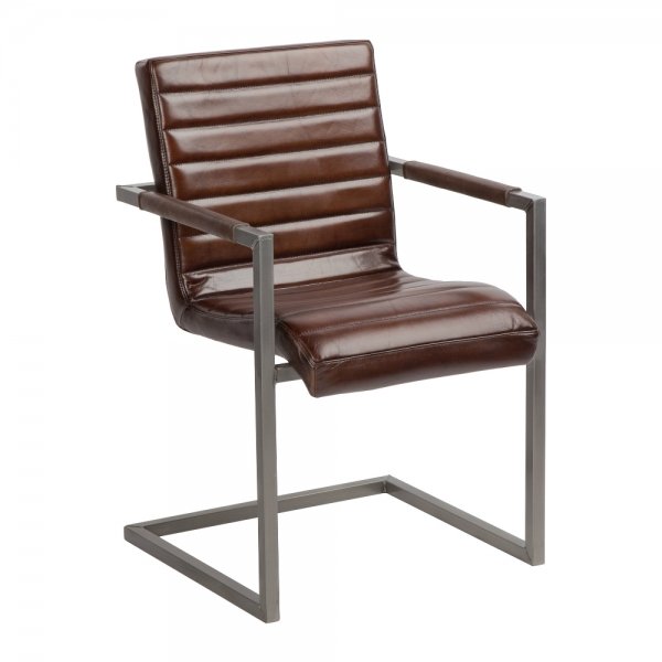 Стул с подлокотниками Leather Metal Коричневый Графит Стул с подлокотниками Leather Metal Коричневый Графит в Волгограде | Loft Concept