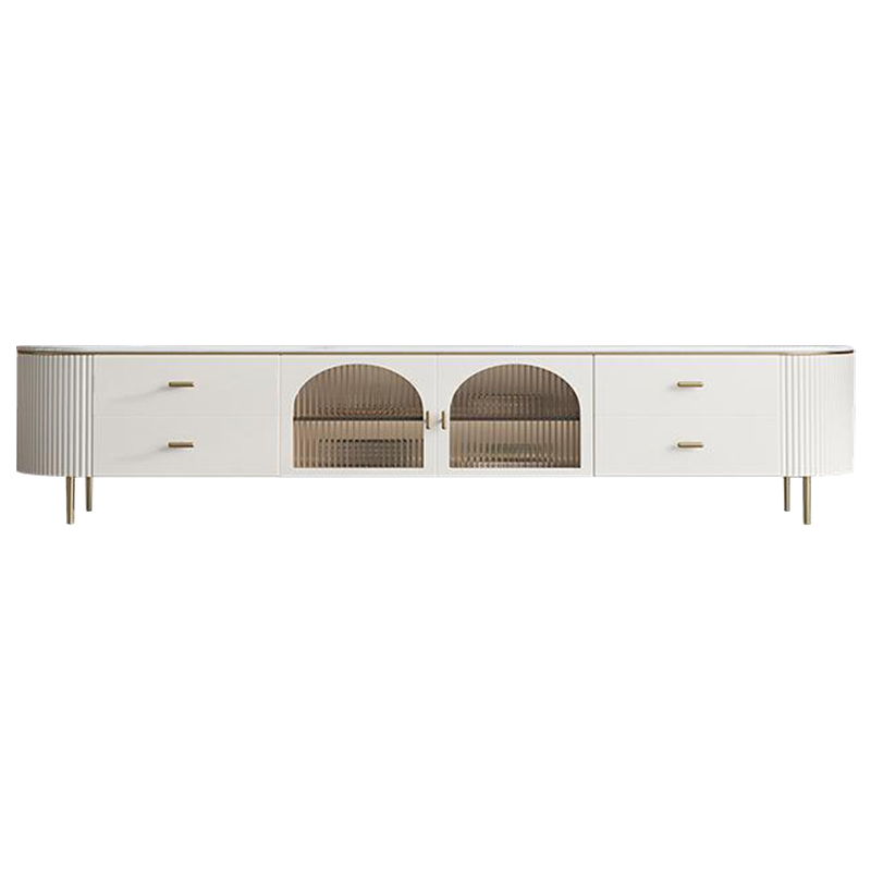 ТВ-тумба Shauna TV Stand Белый Золотой Прозрачное Стекло ТВ-тумба Shauna TV Stand Белый Золотой Прозрачное Стекло в Волгограде | Loft Concept