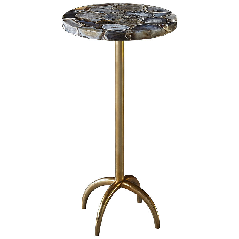 Приставной столик со столешницей из агата Grey Agate Side Table Серый Коричневый Латунь Приставной столик со столешницей из агата Grey Agate Side Table Серый Коричневый Латунь в Волгограде | Loft Concept