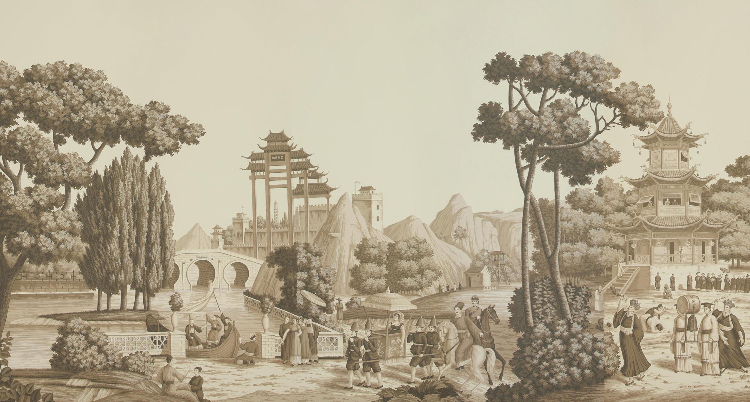 Обои ручная роспись Procession Chinoise Sepia on scenic paper Обои ручная роспись Procession Chinoise Sepia on scenic paper - постер Loft-Concept в Волгограде