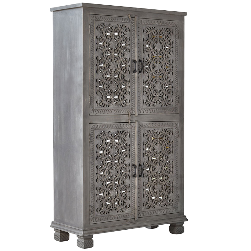 Шкаф Indian Antique White Furniture Cupboard Advik серый Серый Шкаф Indian Antique White Furniture Cupboard Advik серый Серый в Волгограде | Loft Concept