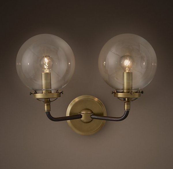 Бра Bistro Globe Clear Glass Double Sconce Brass Бра Bistro Globe Clear Glass Double Sconce Brass в Волгограде | Loft Concept