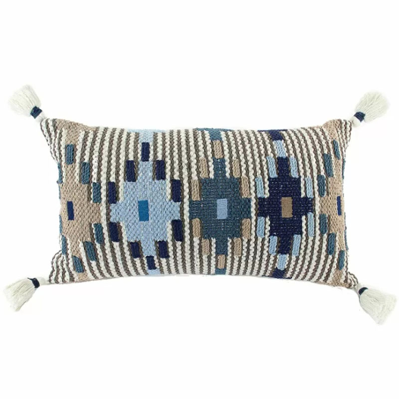 Подушка Blue Ikat с кисточками Синий Голубой Бежевый Подушка Blue Ikat с кисточками Синий Голубой Бежевый в Волгограде | Loft Concept
