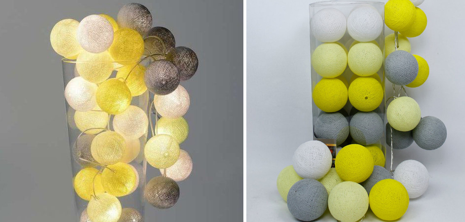 Гирлянда хлопковые фонарики Сotton Ball Yellow - Loft-Concept в Волгограде