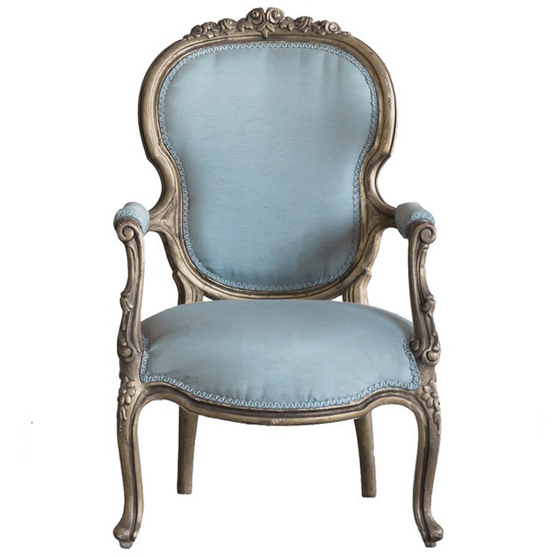 Кресло Arm Carved Chair blue linen Голубой пастельный Темный дуб Кресло Arm Carved Chair blue linen Голубой пастельный Темный дуб в Волгограде | Loft Concept